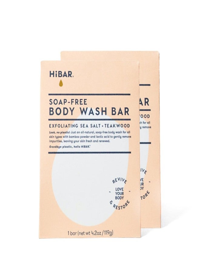 HIBAR - Exfoliate Solid Body Wash Bar - Revive & Restore - With Bamboo Powder & colloidal oat - Daily Use & Sensitive Skin - Plastic, Paraben & Soap-Free - Vegan - Sea Salt + Teakwood 2 PACK - Image 1